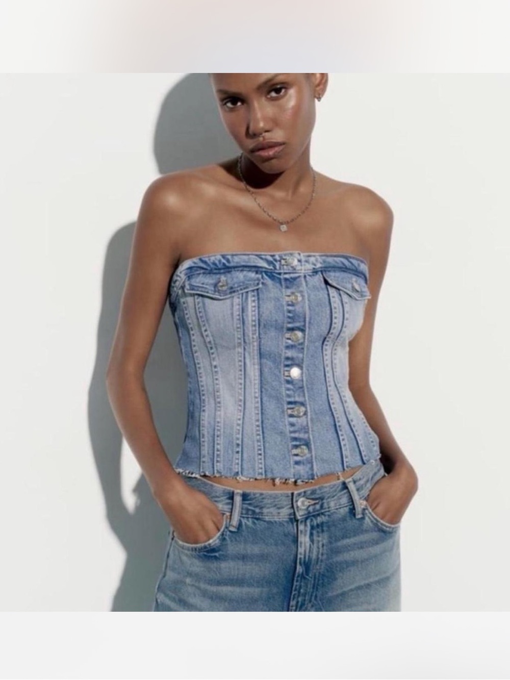 Zara Light Blue Denim Corset Top